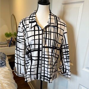Joseph Ribkoff Black & White Abstract Print Zip Jacket | Size 20